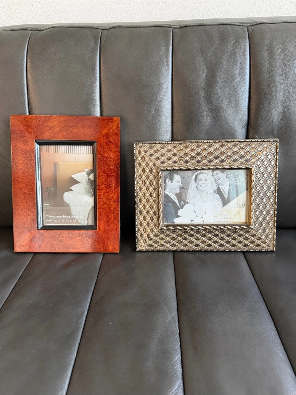 2 Frames! Wood and Woven Accent Picture Frame Set - Brown and Gold
